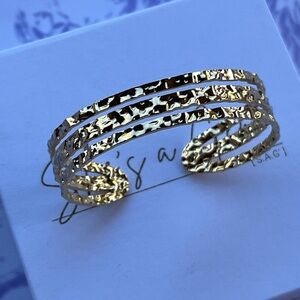 18k Gold Plated Stainless Steel Hammered Cuff Bracelet